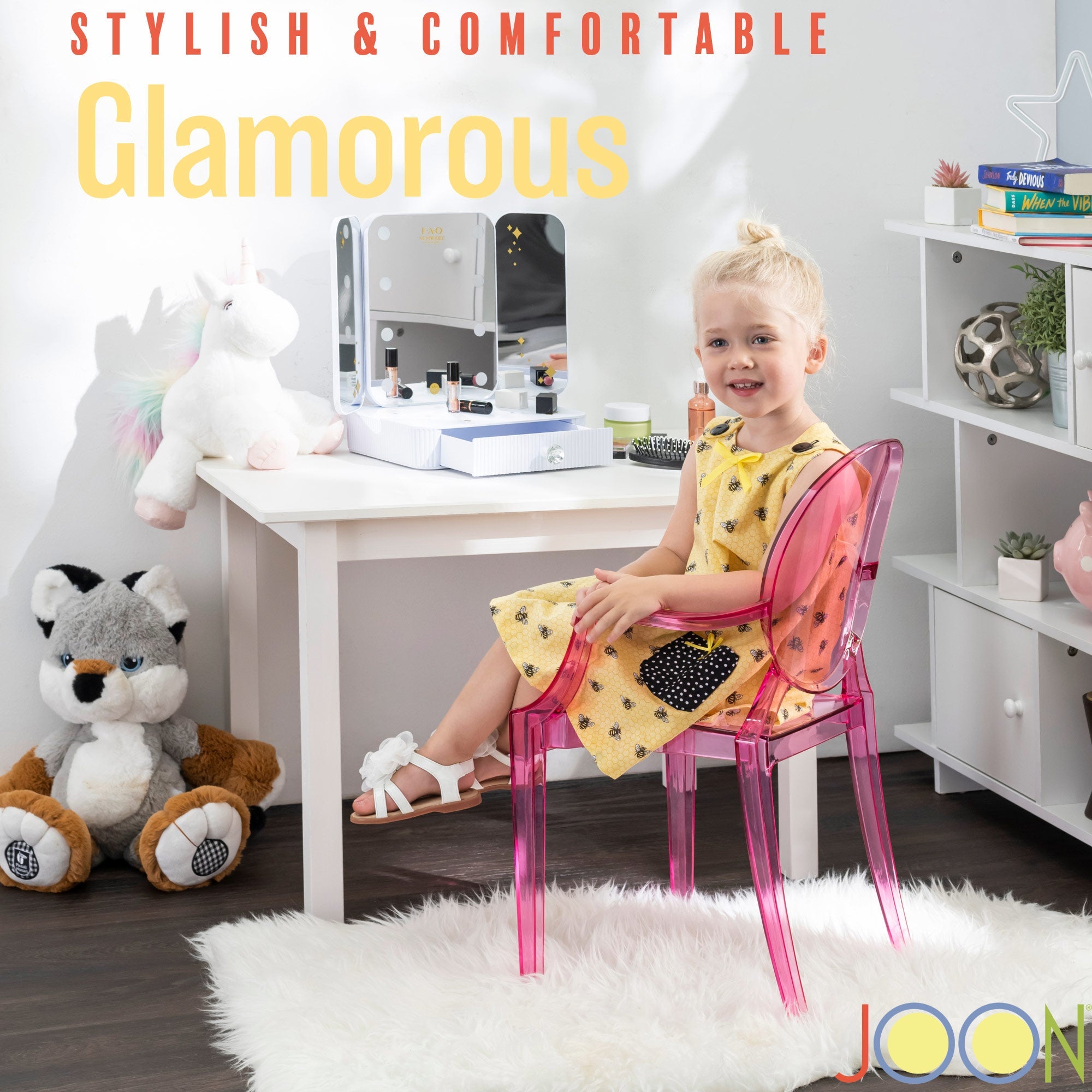 JOON - Juego de 2 sillas fantasma para niños con reposabrazos, 25 x 13 x 14,5 pulgadas, transparente