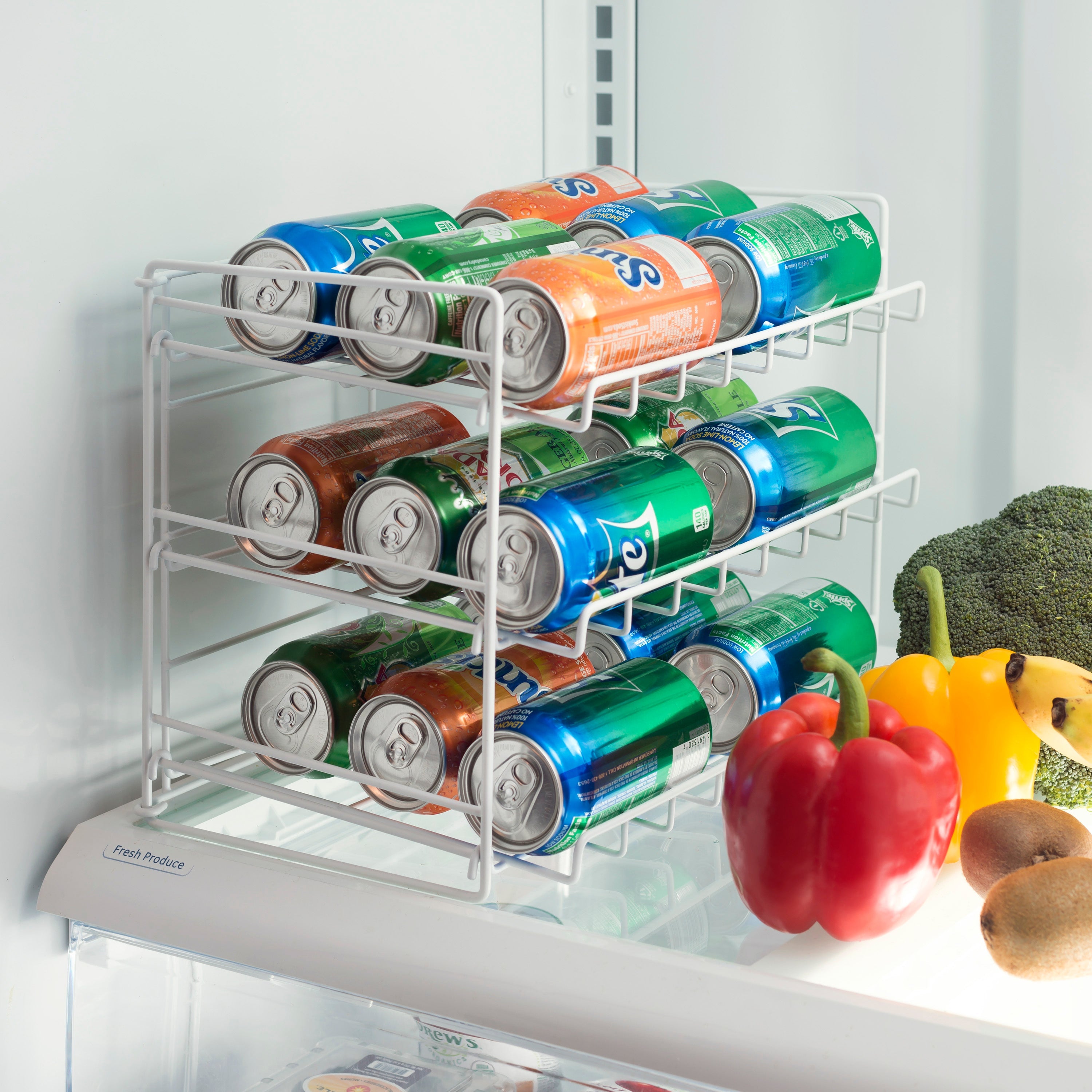 Home Basics Can Rack Organizer Food Soda Can Dispenser, White, 10.6x14x10.5 Inches