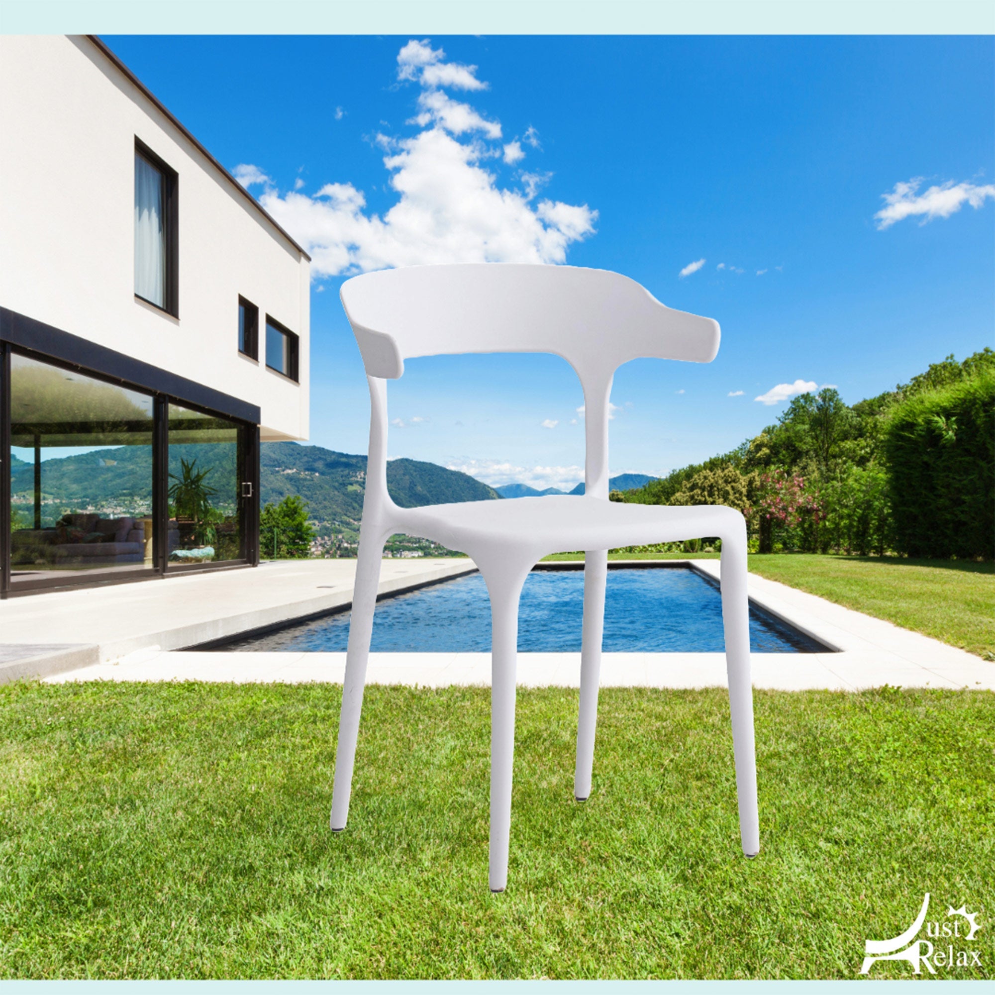 Sillas de comedor apilables de plástico para piscina Just Relax Jasper, para interior y exterior, paquete de 4