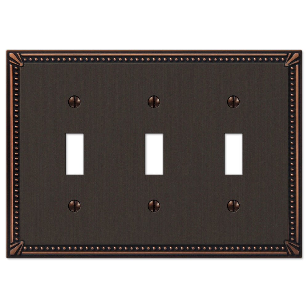 Imperial Bead Aged Bronze Cast - 3 Toggle Wallplate