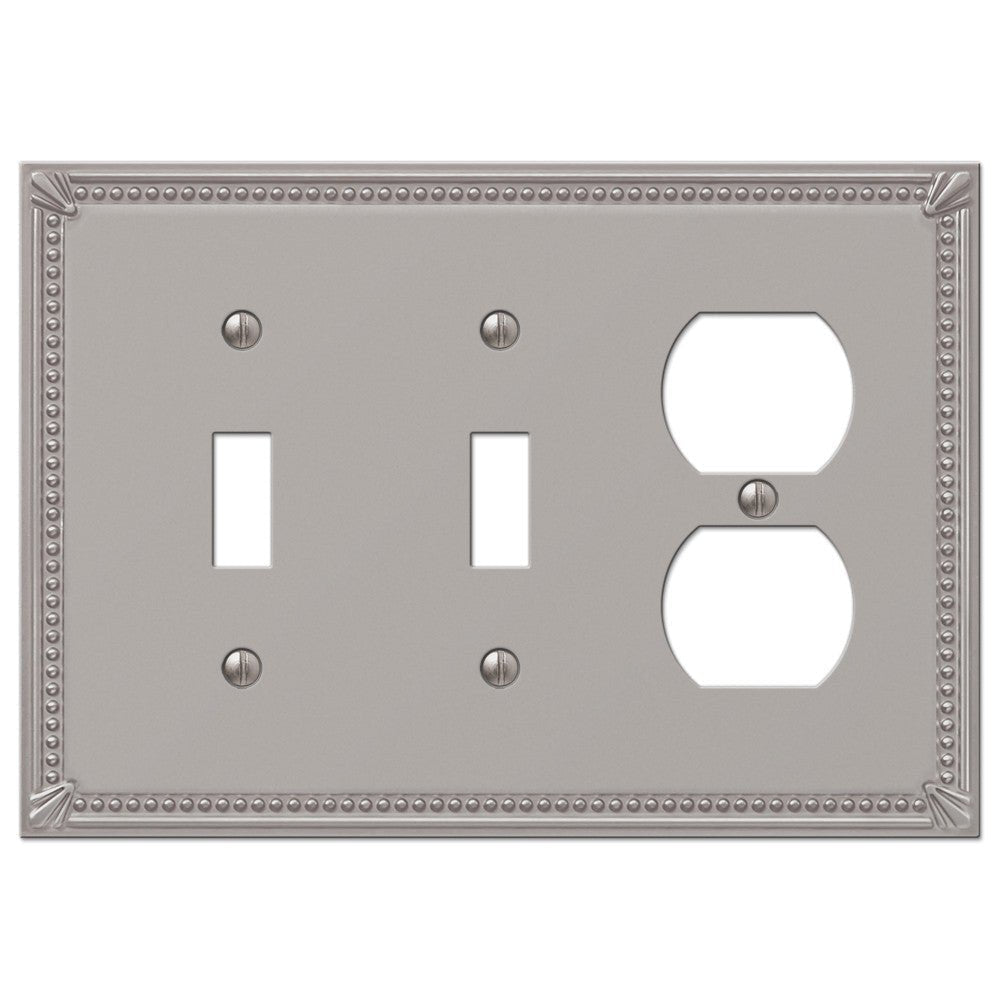Placa de pared de níquel cepillado con cuentas imperiales: 2 palancas y 1 dúplex