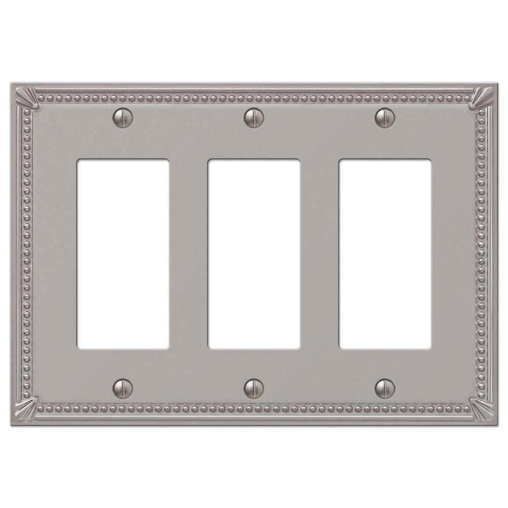 Imperial Bead Brushed Nickel Cast - 3 Rocker Wallplate