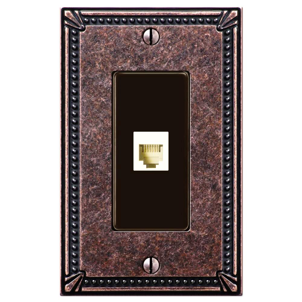 Imperial Bead Tumbled Aged Bronze Cast - 1 Phone Jack Wallplate