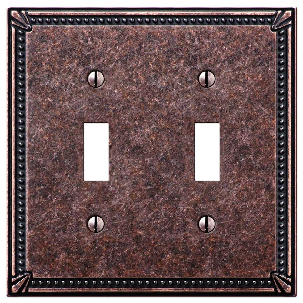 Placa de pared con 2 palancas de bronce envejecido pulido y cuentas imperiales