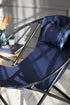 Silla plegable de piel sintética con estructura de metal color índigo