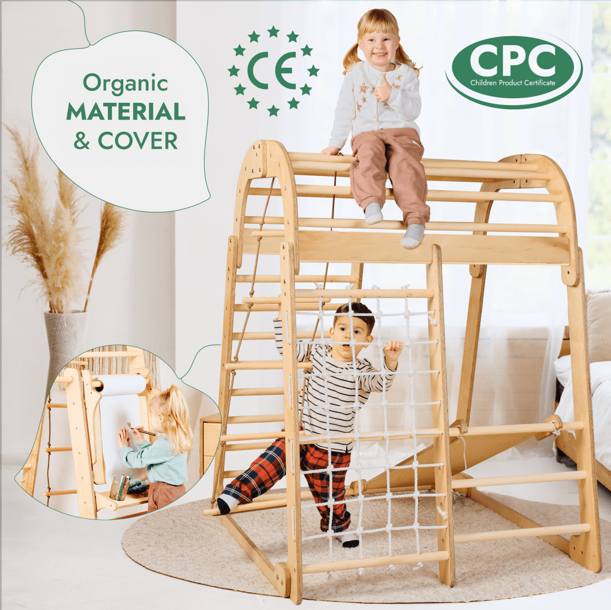 Indoor Playground for Children - 7 in 1 Playground + Swings Set + Slide Board + Art Set
