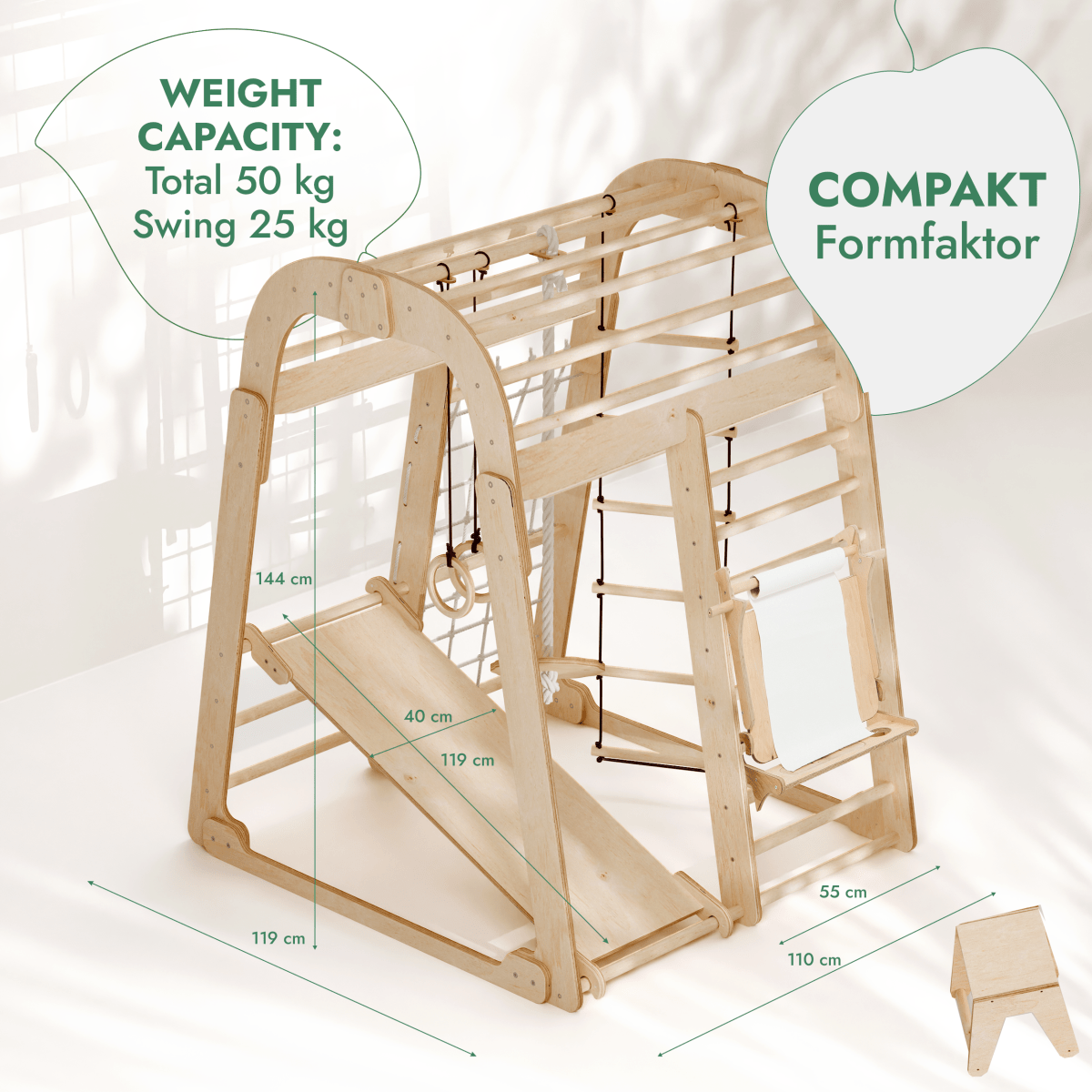 Indoor Playground for Children - 7 in 1 Playground + Swings Set + Slide Board + Art Set