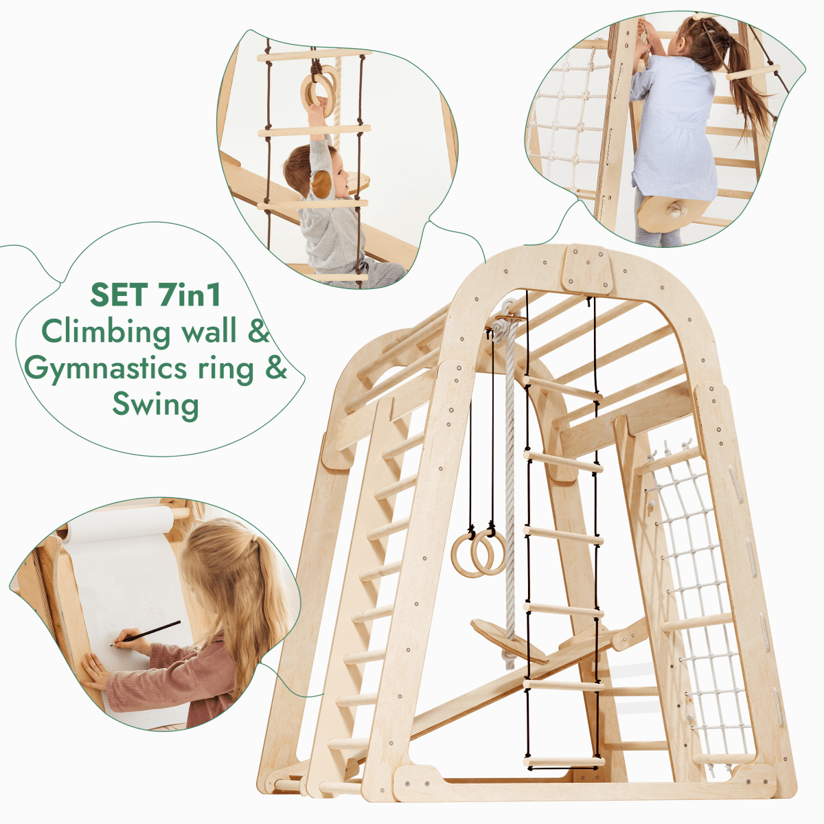 Indoor Playground for Children - 7 in 1 Playground + Swings Set + Slide Board + Art Set