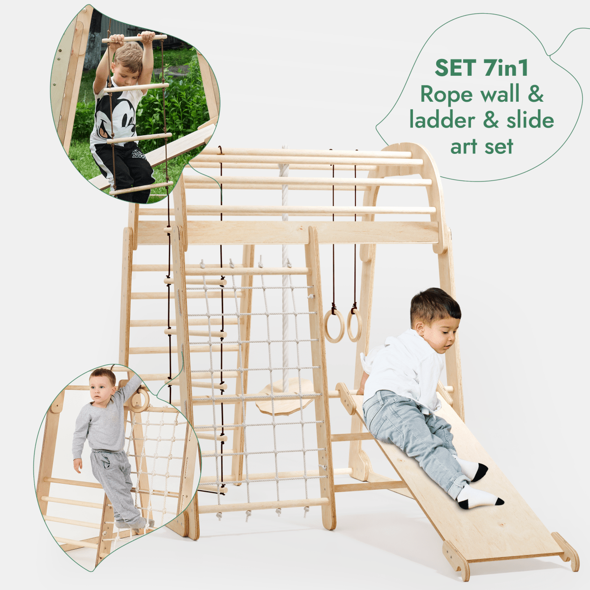 Indoor Playground for Children - 7 in 1 Playground + Swings Set + Slide Board + Art Set