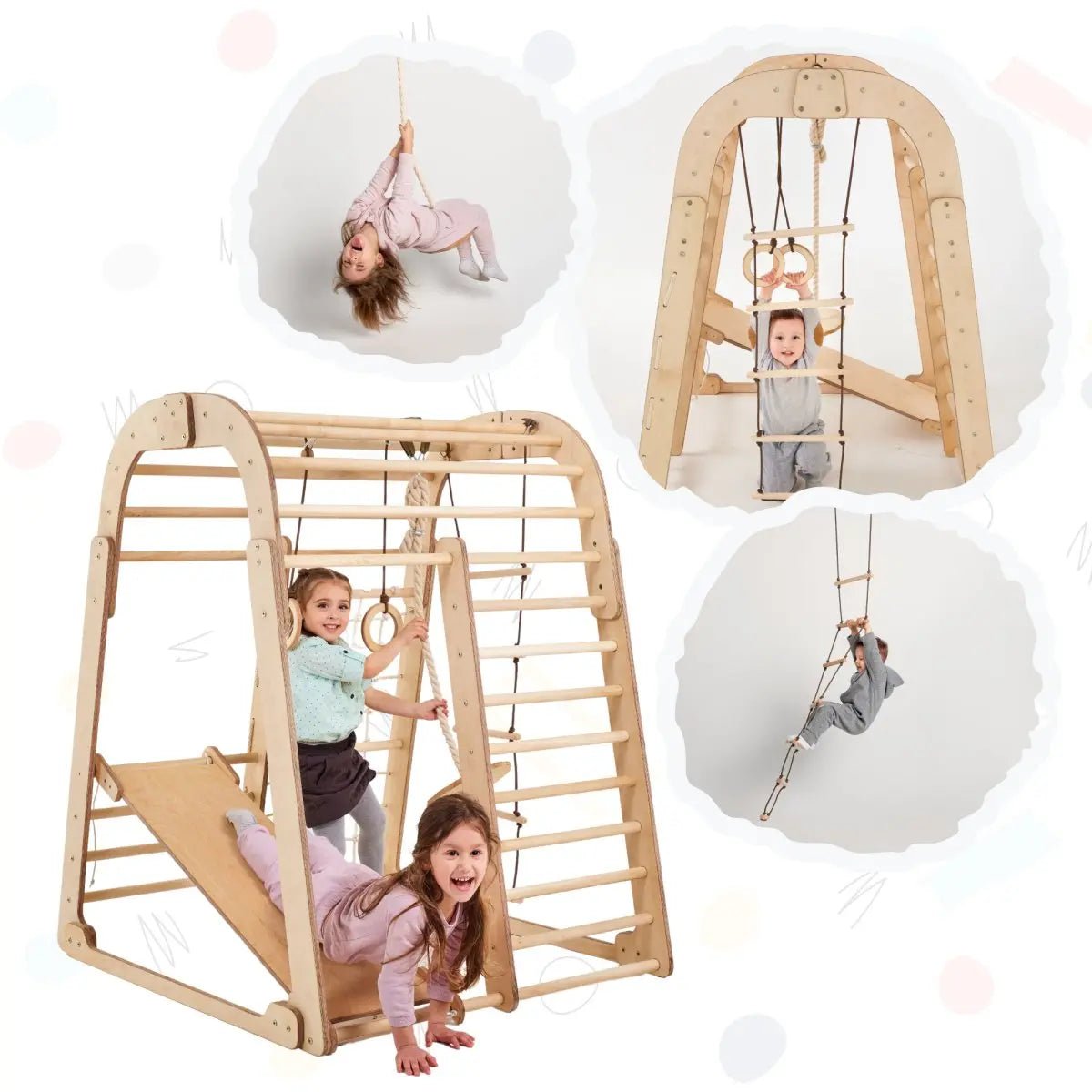 Indoor Wooden Playground for Children - 6 in 1 Playground + Swings Set + Slide Board