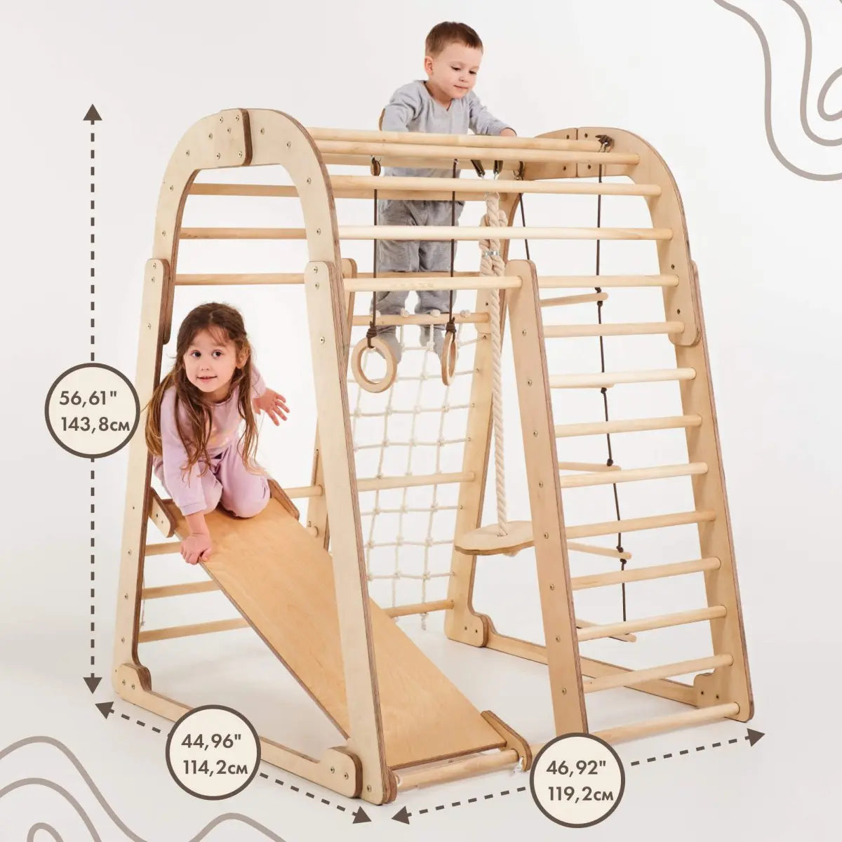 Indoor Wooden Playground for Children - 6 in 1 Playground + Swings Set + Slide Board