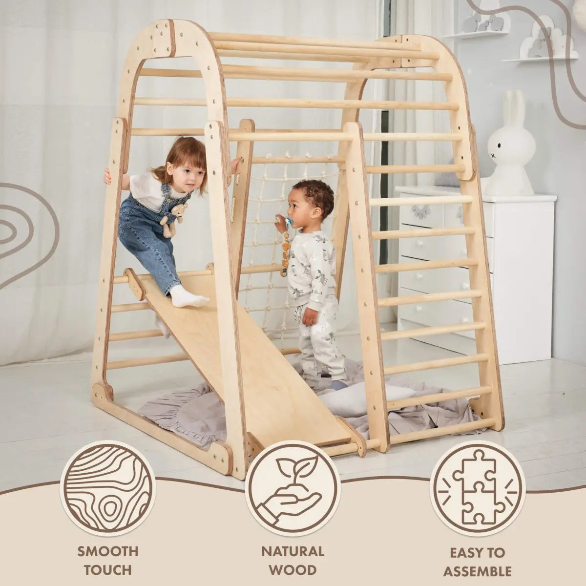 Indoor Wooden Playground for Children - 6 in 1 Playground + Swings Set + Slide Board