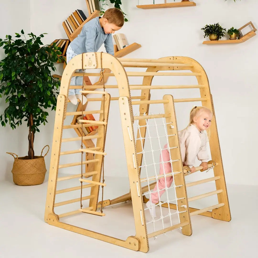 Indoor Wooden Playground for Children - 6 in 1 Playground + Swings Set + Slide Board