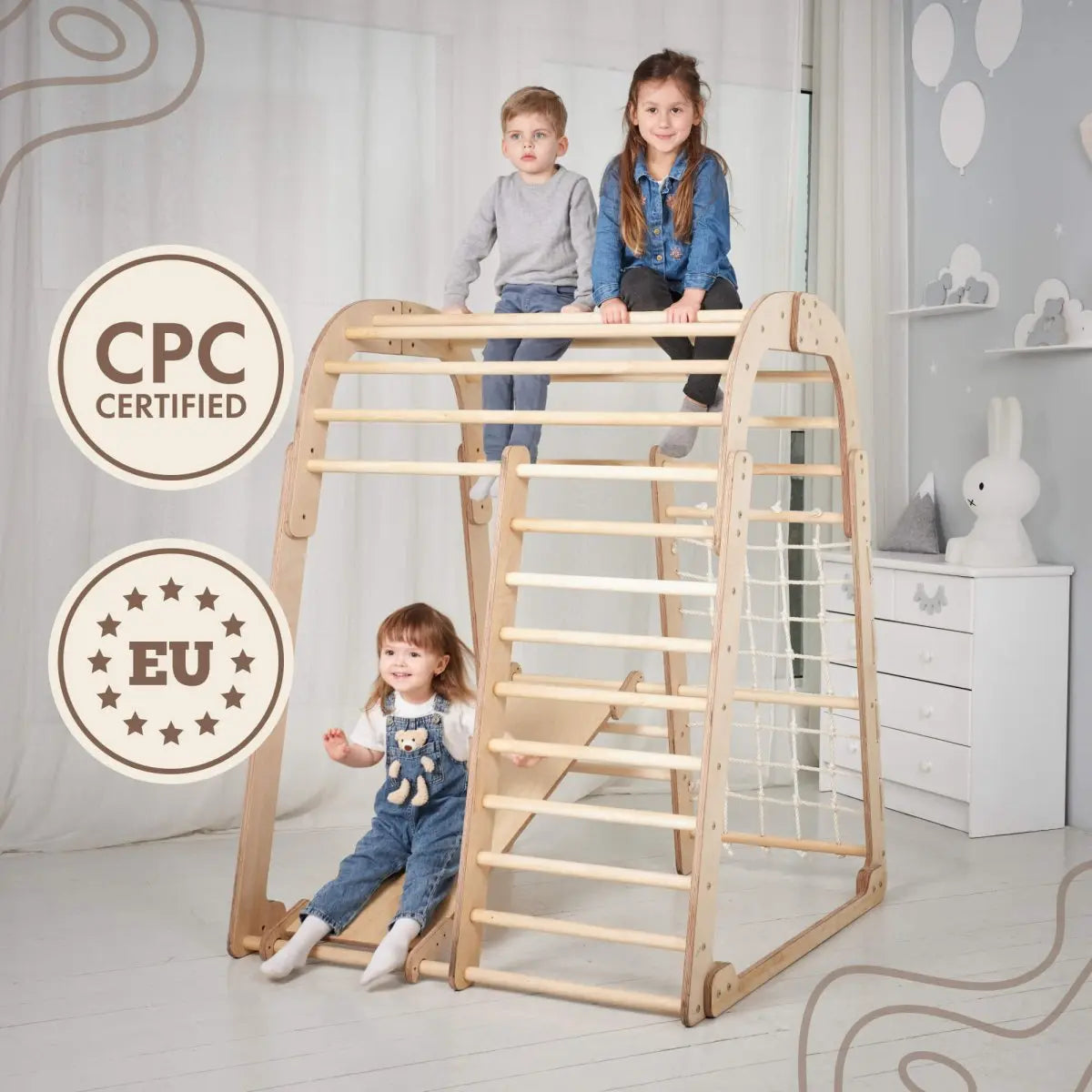 Indoor Wooden Playground for Children - 6 in 1 Playground + Swings Set + Slide Board