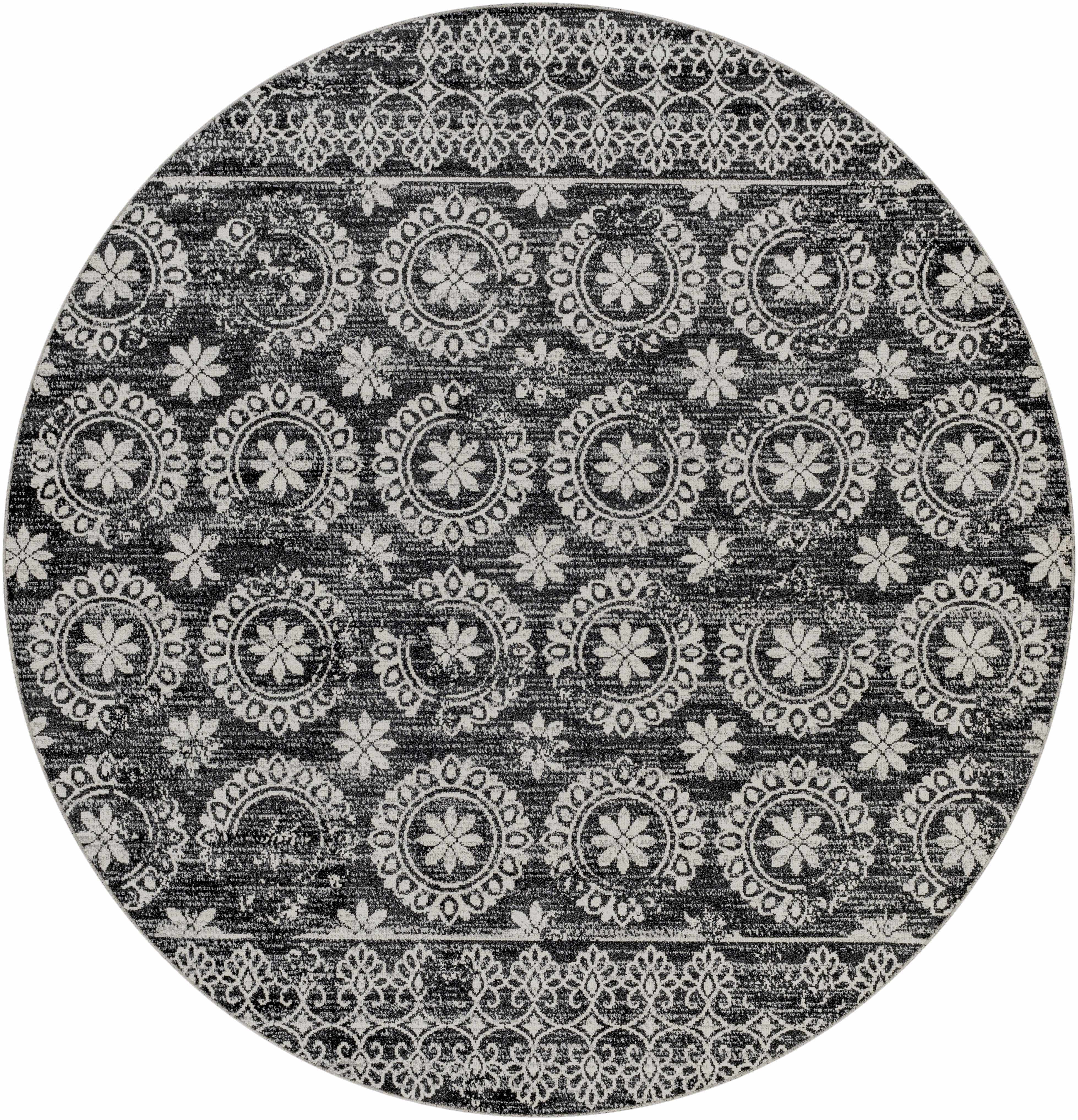 Alfombra lavable con diseño floral en blanco y negro de Kahraman