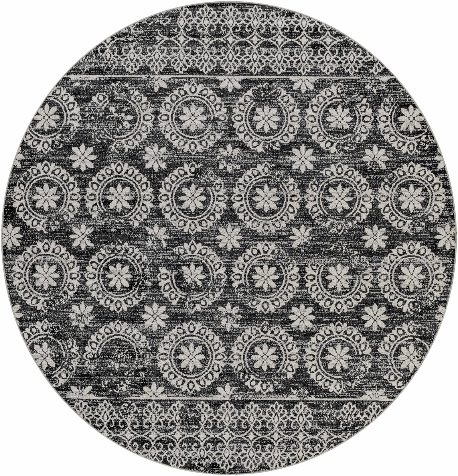 Alfombra lavable con diseño floral en blanco y negro de Kahraman