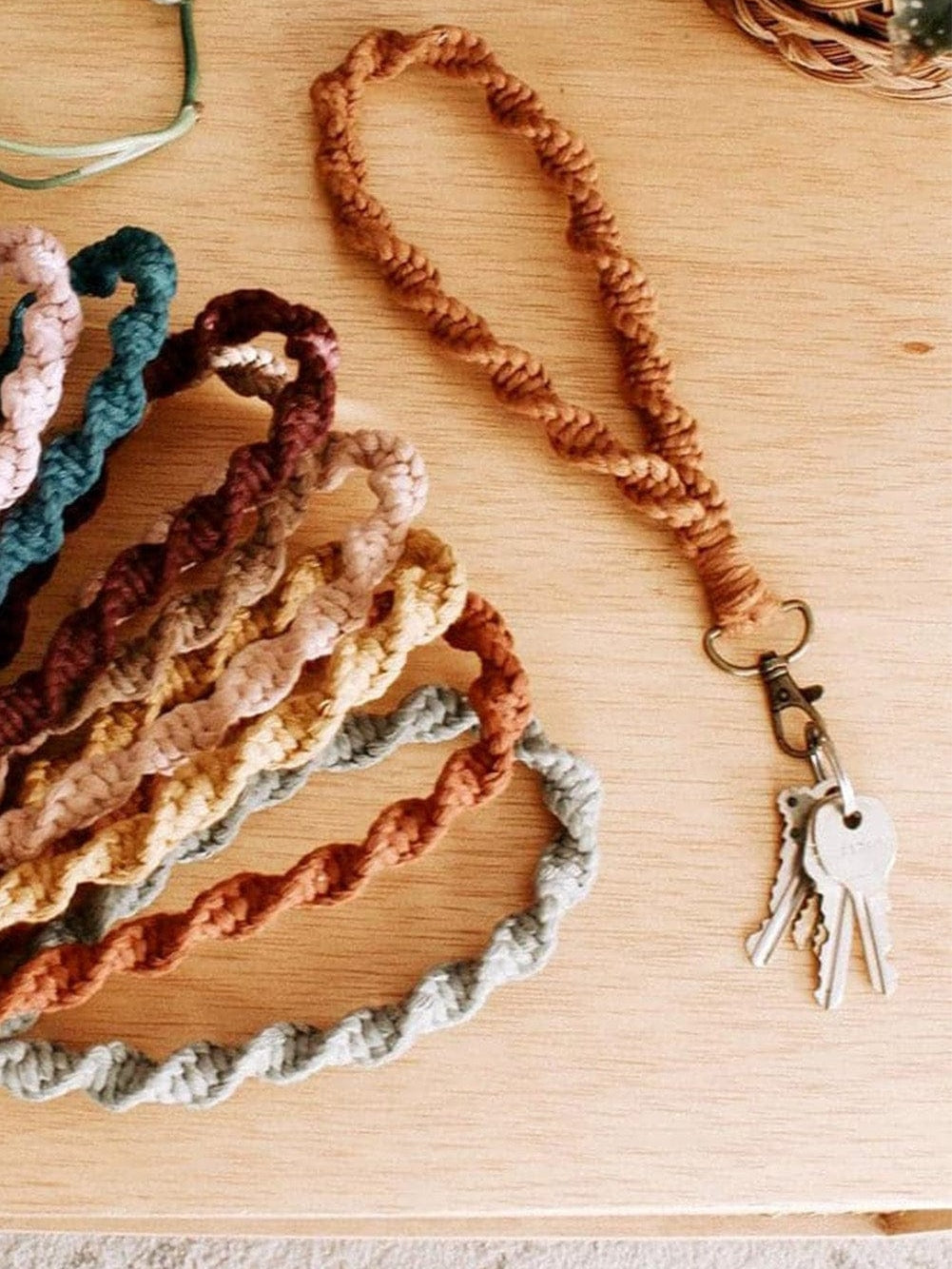 Khaki Twisted Rope Keychain with Wristlet