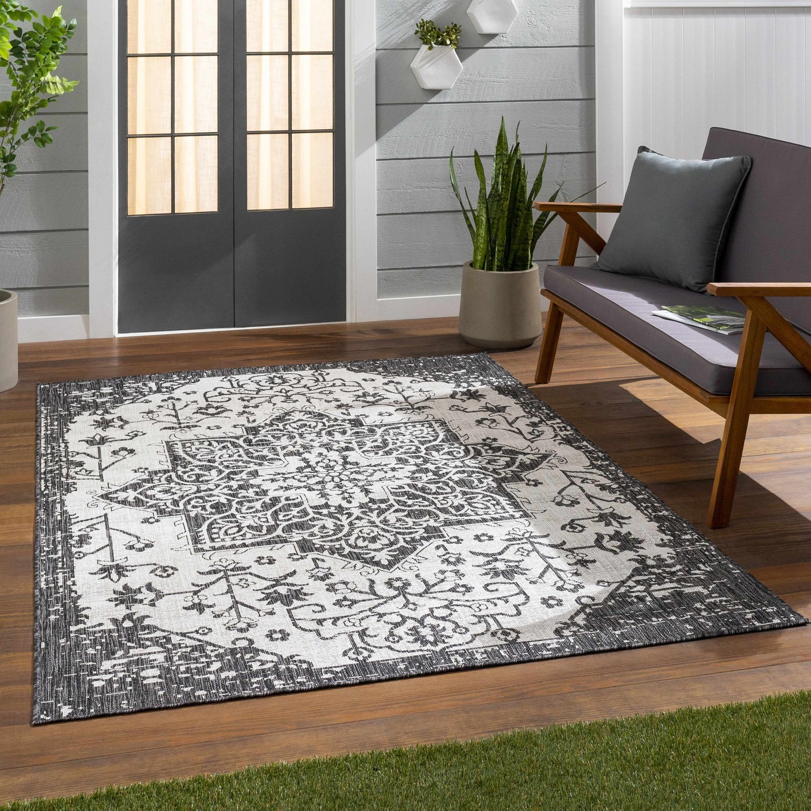 Alfombra Kilmacolm color carbón para interior y exterior - Liquidación