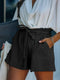 Knit Cotton Shorts with Ruffle Waist and Pockets