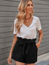 Knit Cotton Shorts with Ruffle Waist and Pockets