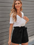 Knit Cotton Shorts with Ruffle Waist and Pockets