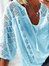 Lace Stitching U-neck 3/4 Sleeve Blouse
