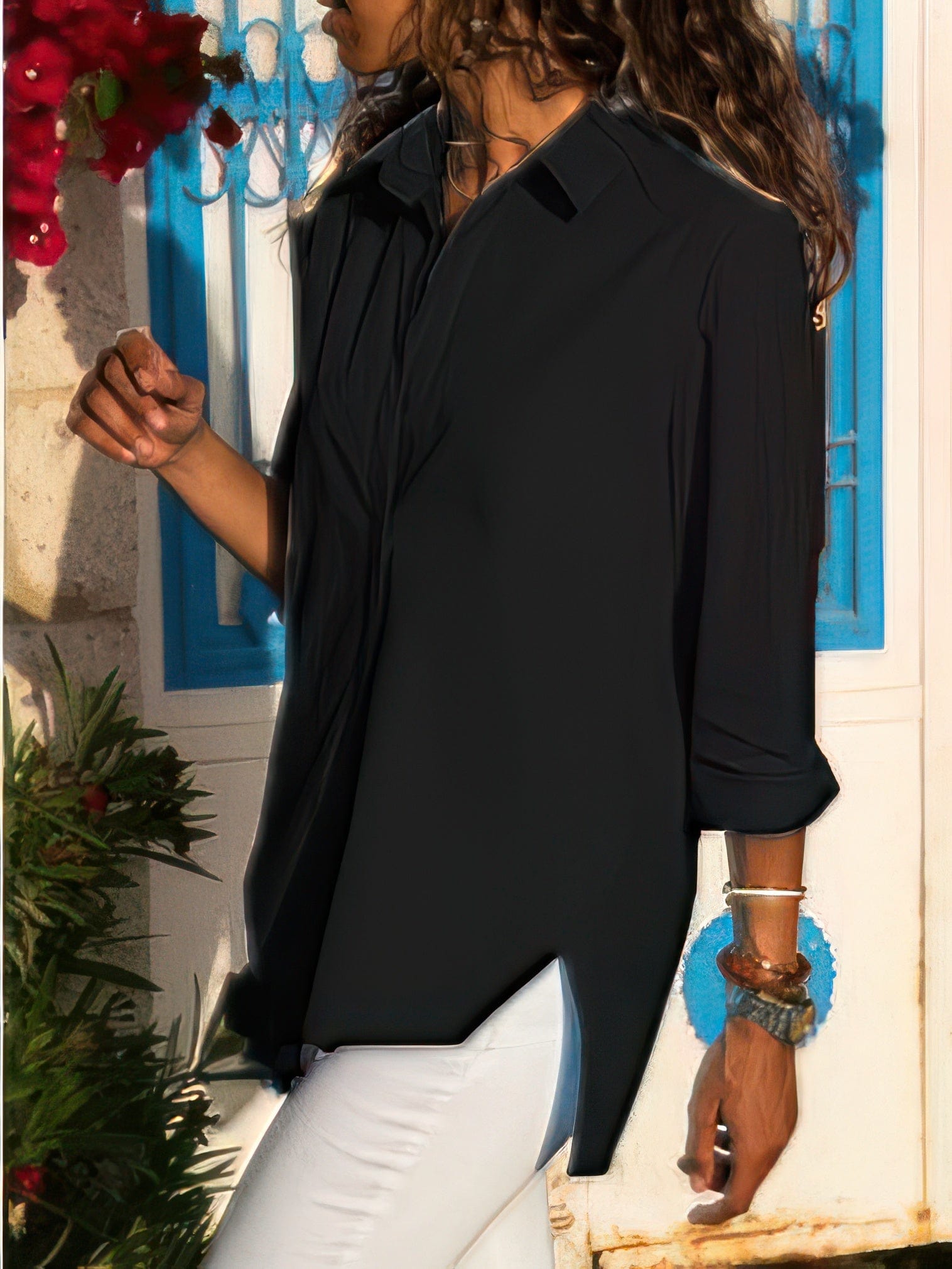Simple Collared Side Split Top