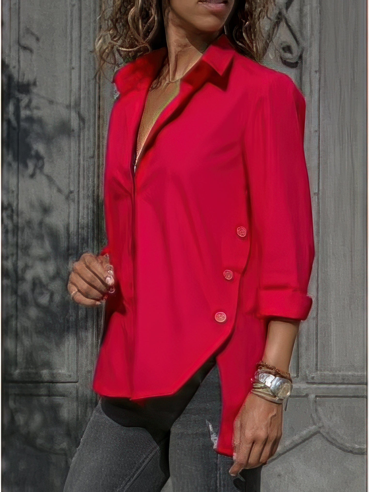 Simple Collared Side Split Top