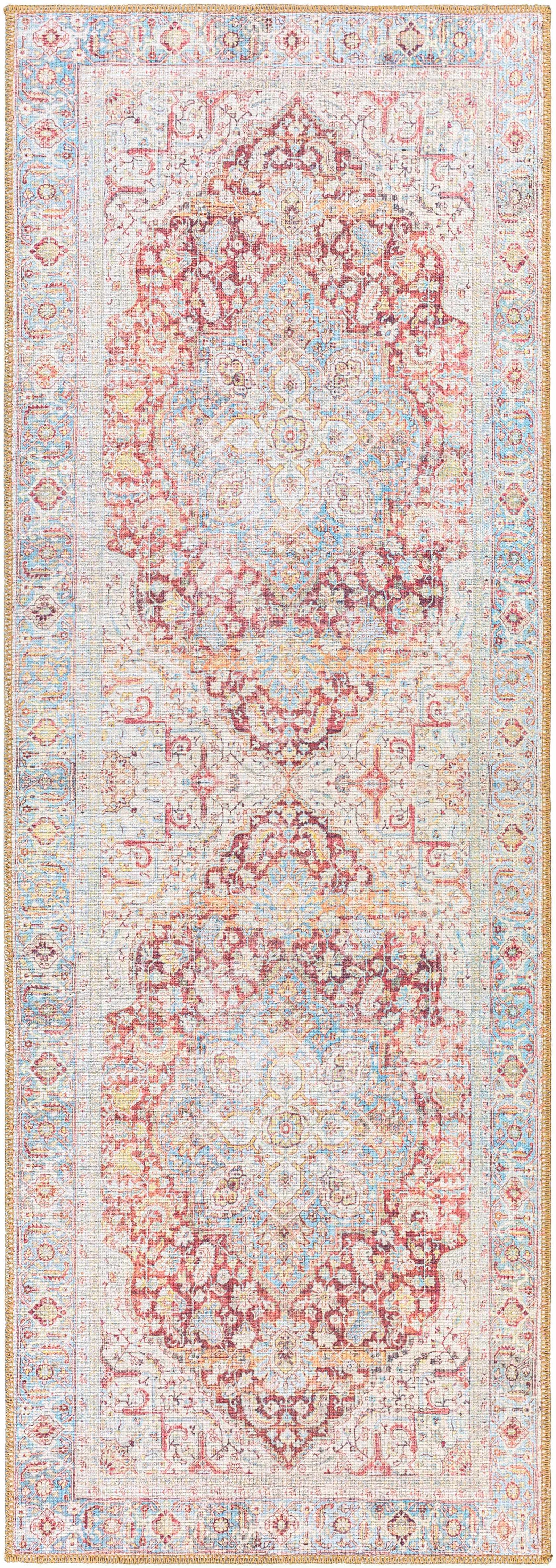 Alfombra lavable vintage Leeston en color crema óxido - Oferta