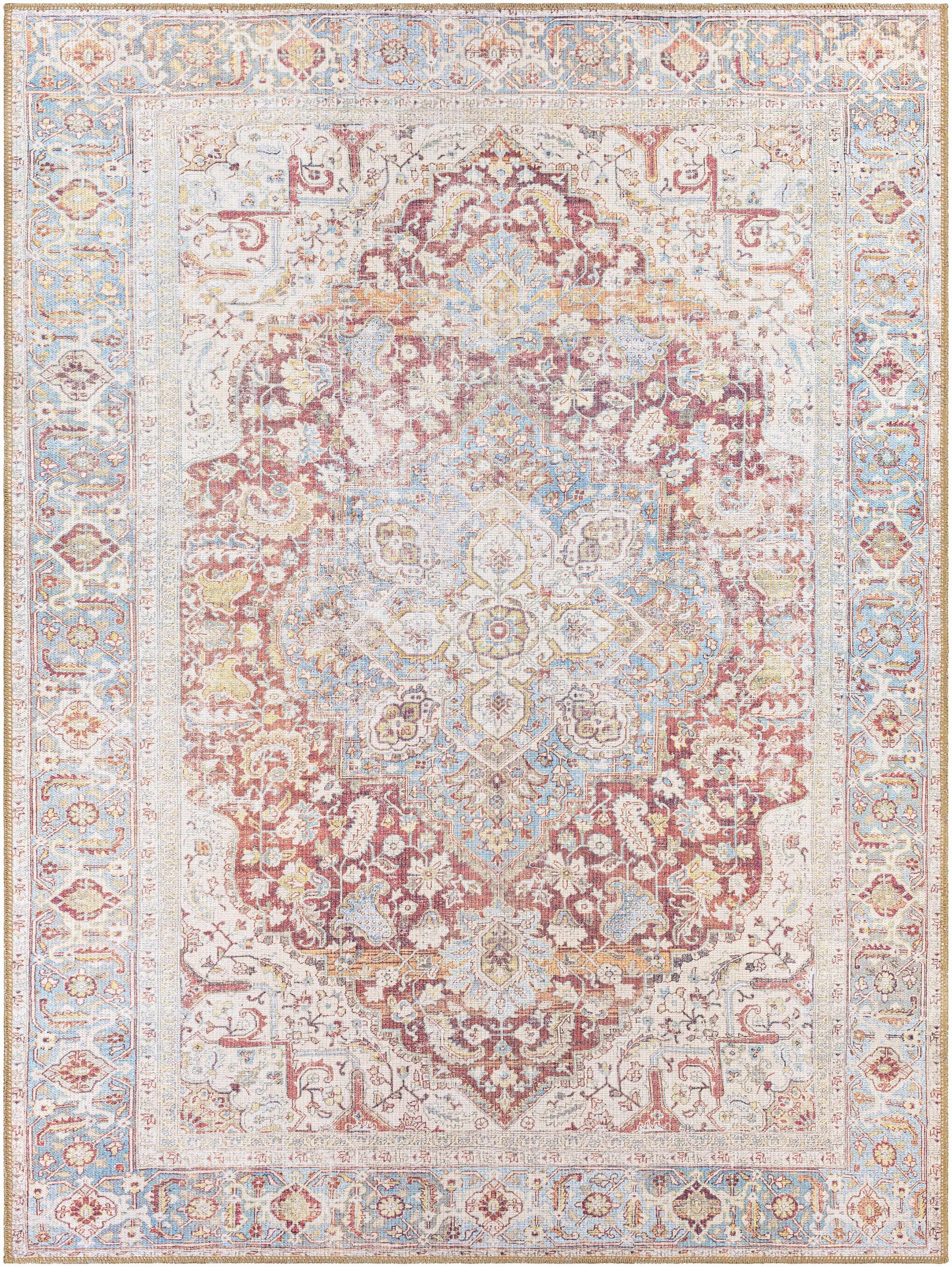 Alfombra lavable vintage Leeston en color crema óxido - Oferta