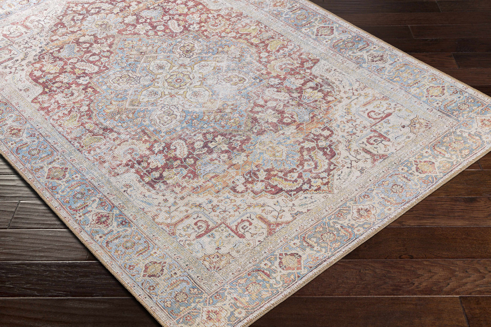 Alfombra lavable vintage Leeston en color crema óxido - Oferta