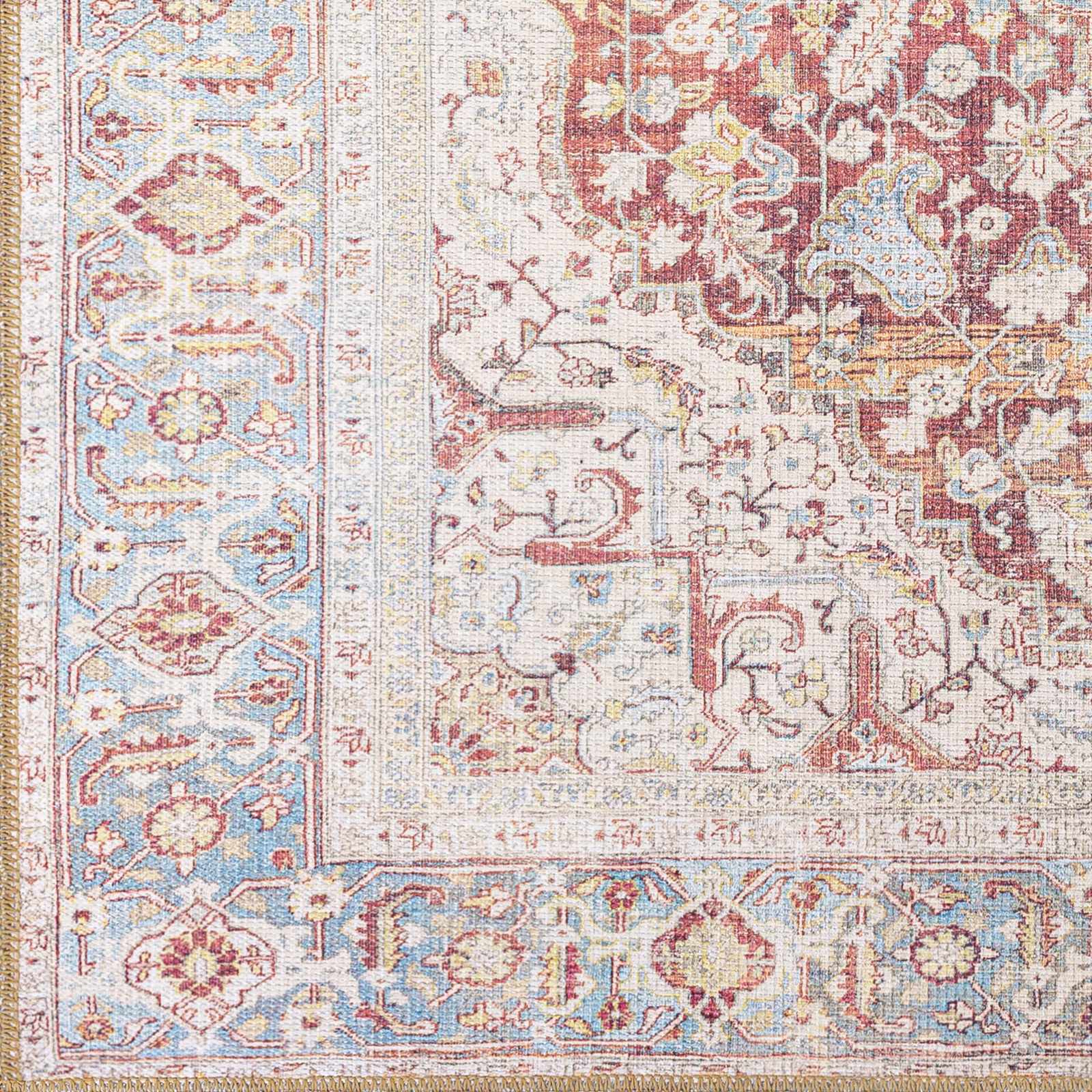 Alfombra lavable vintage Leeston en color crema óxido - Oferta