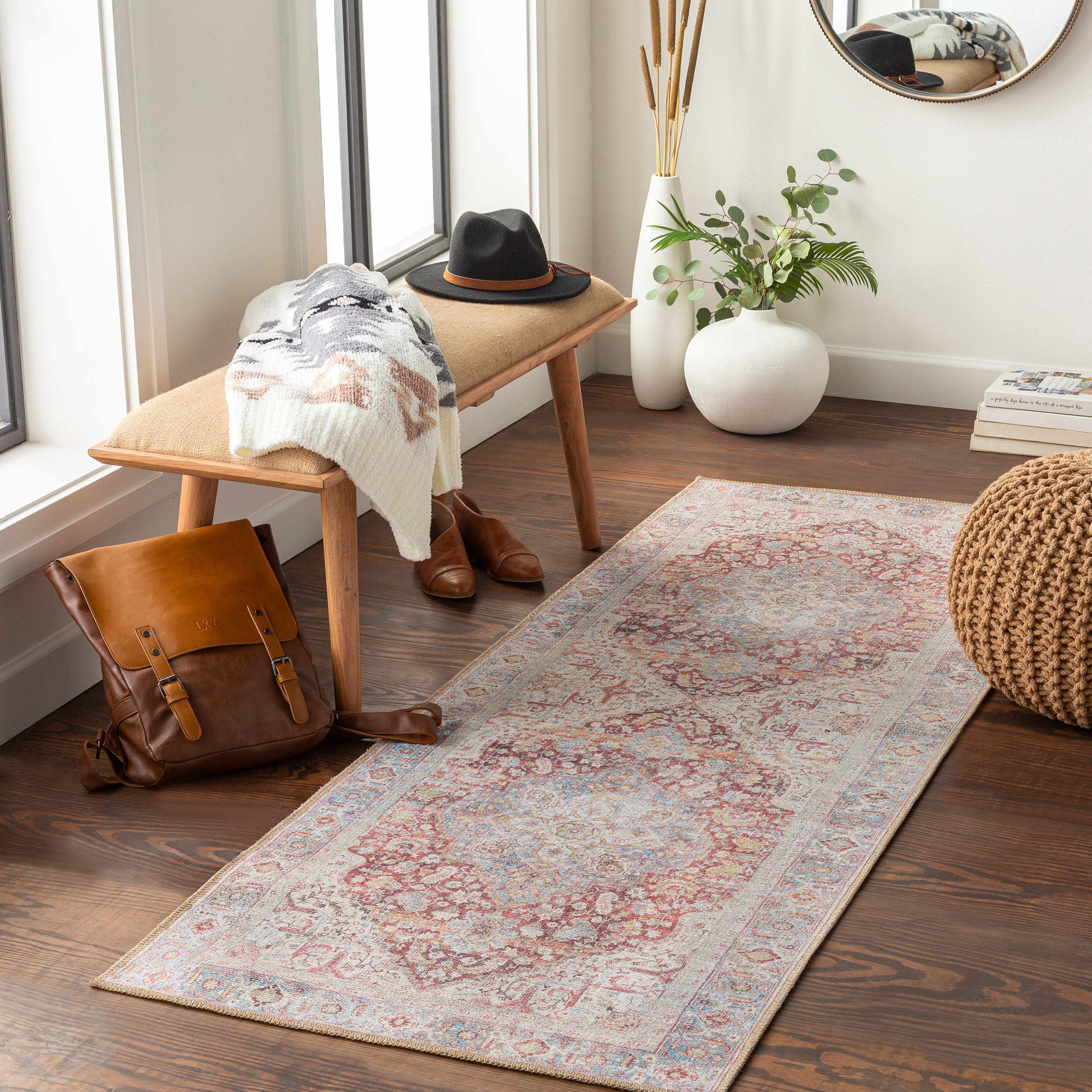 Alfombra lavable vintage Leeston en color crema óxido - Oferta