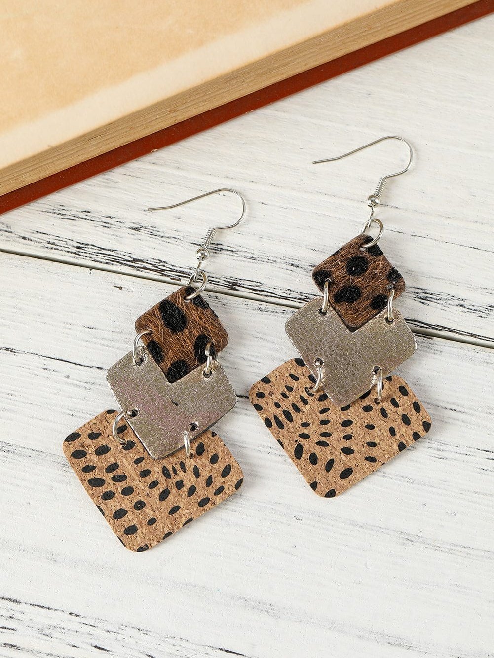 Leopard Print & Colorful Layered Dangle Earrings