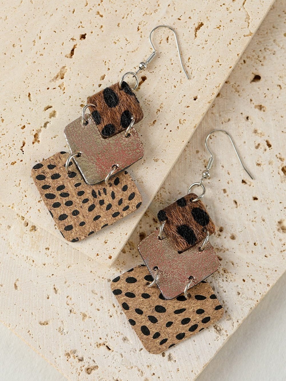 Leopard Print & Colorful Layered Dangle Earrings