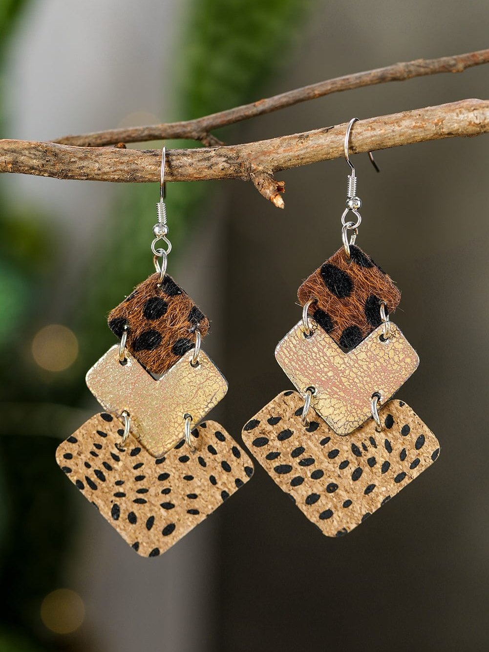 Leopard Print & Colorful Layered Dangle Earrings