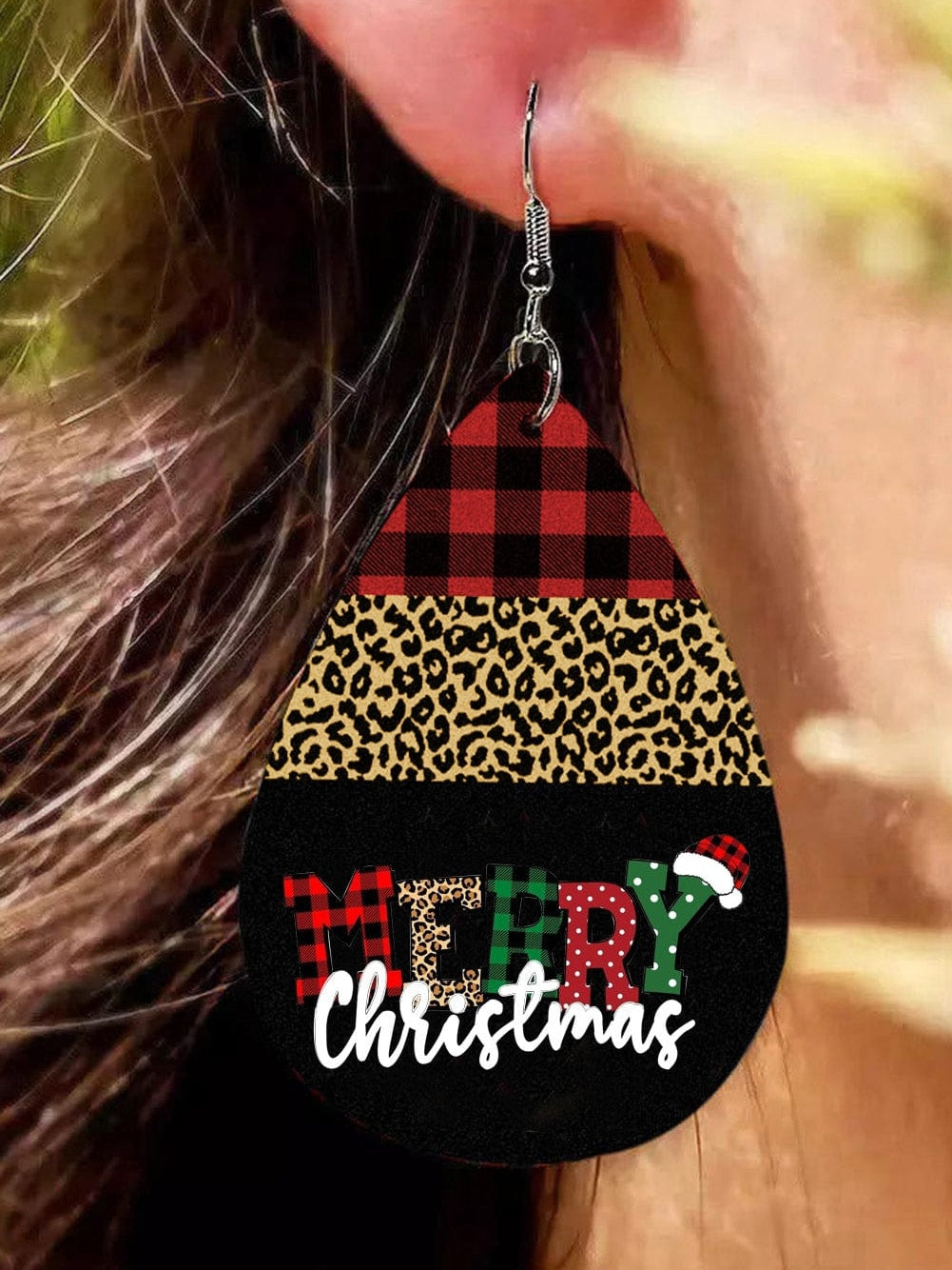 Leopard Print Black Christmas Drop Earrings