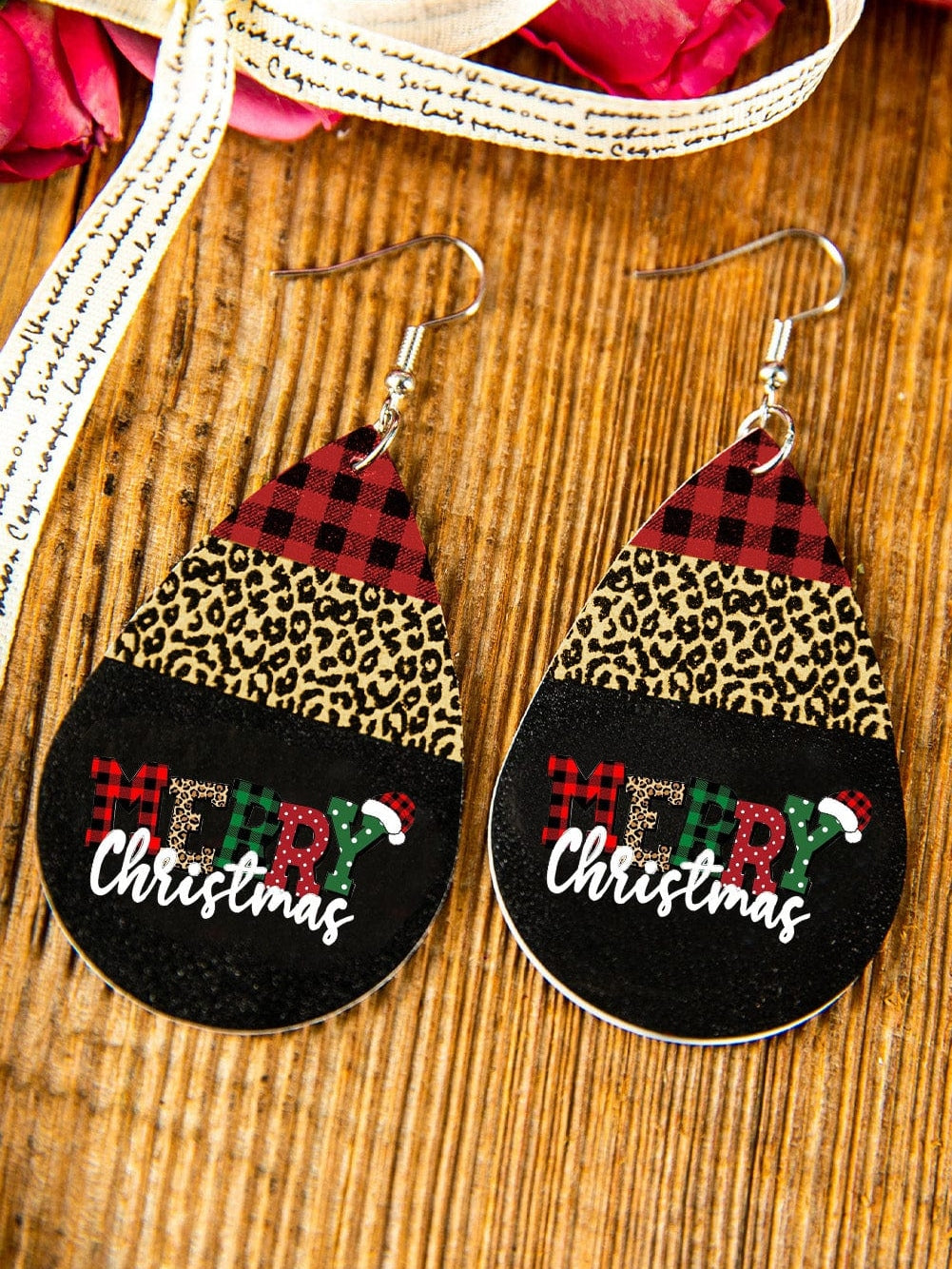 Leopard Print Black Christmas Drop Earrings