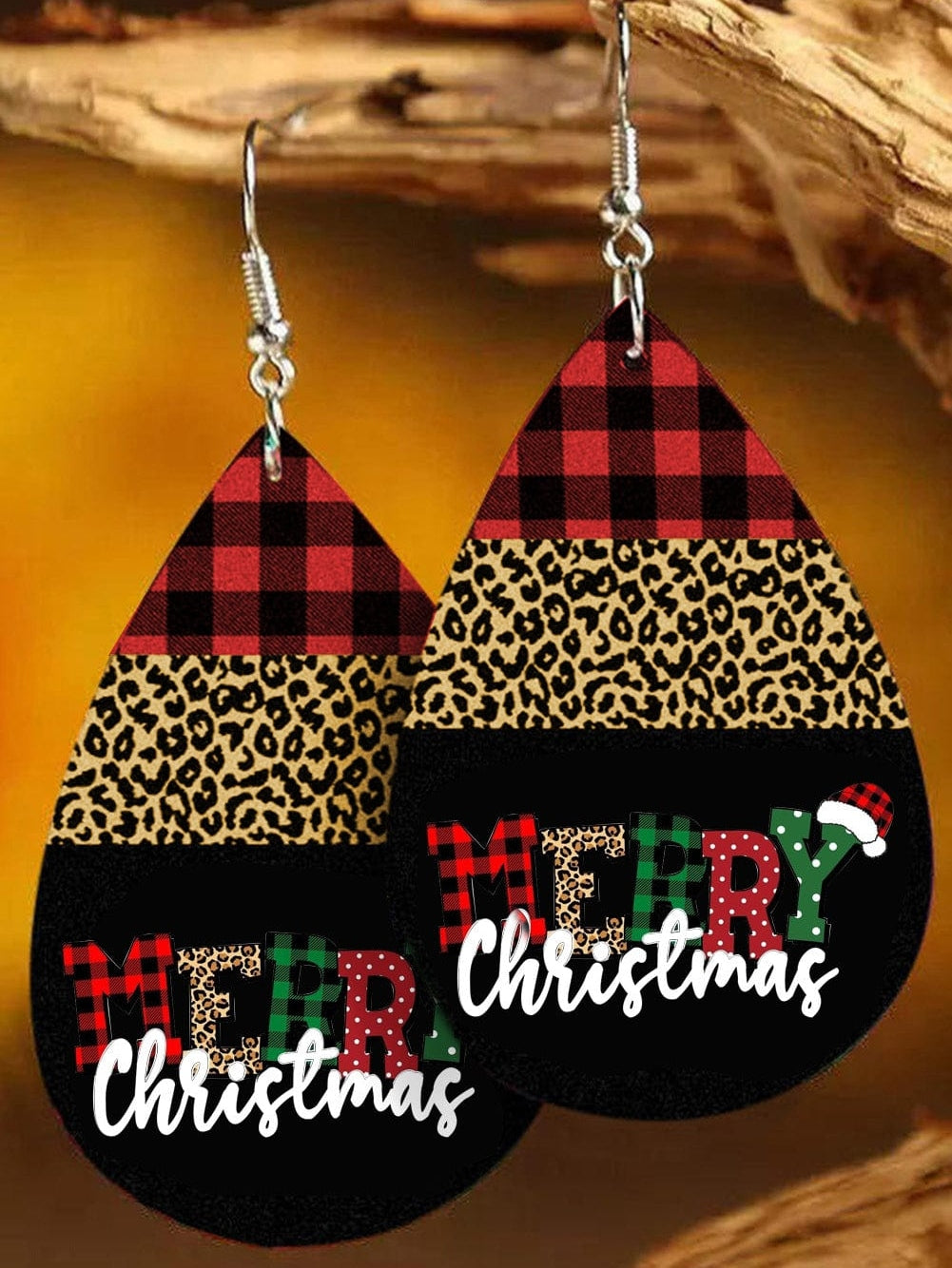 Leopard Print Black Christmas Drop Earrings