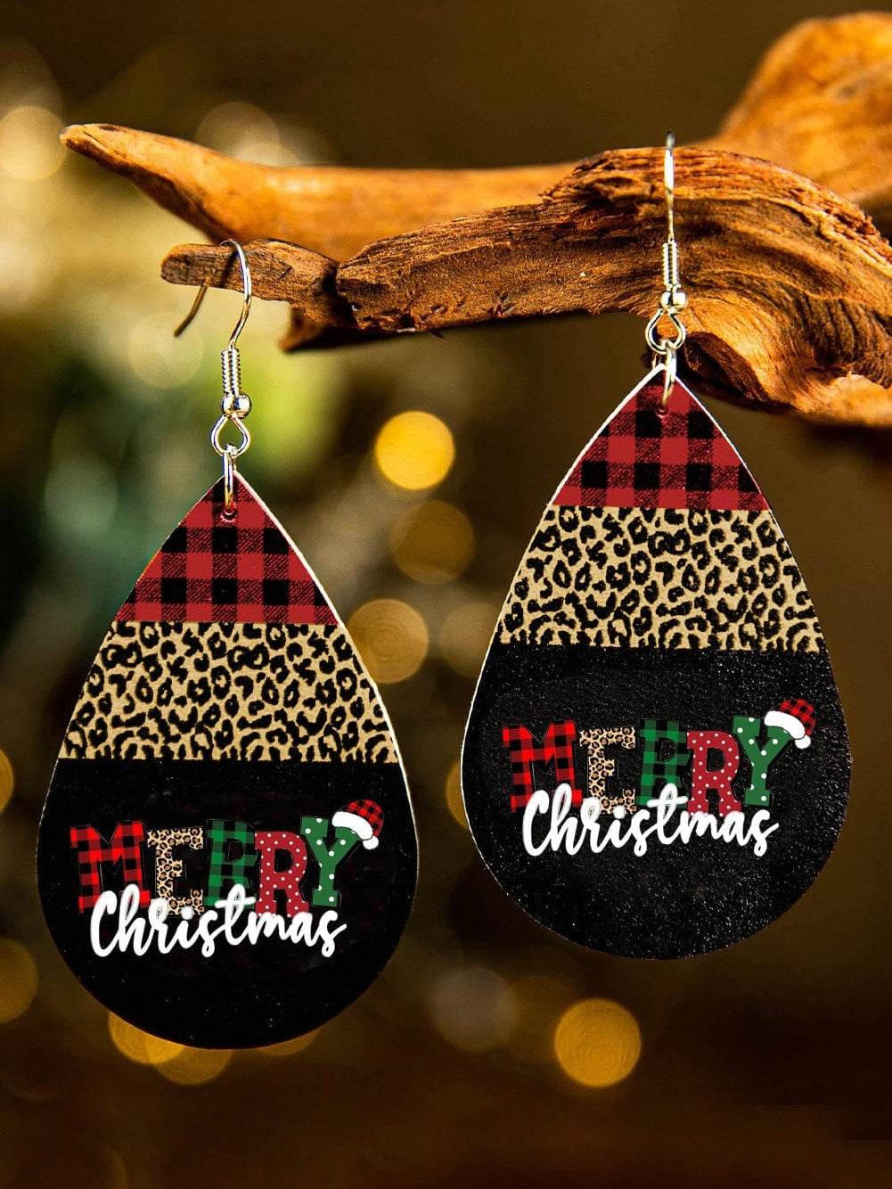 Leopard Print Black Christmas Drop Earrings