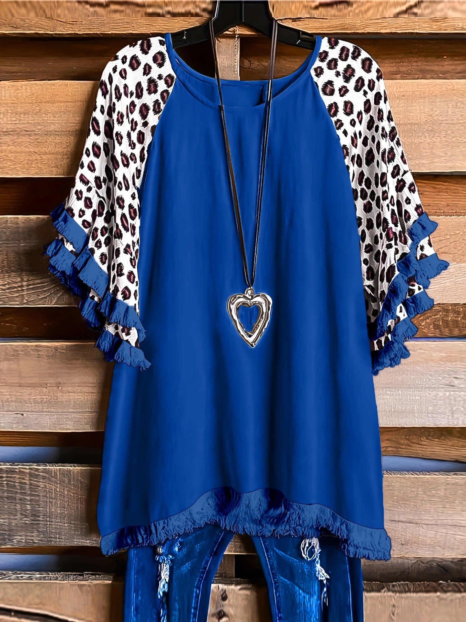 Statement Plus Size Top with Leopard Sleeves