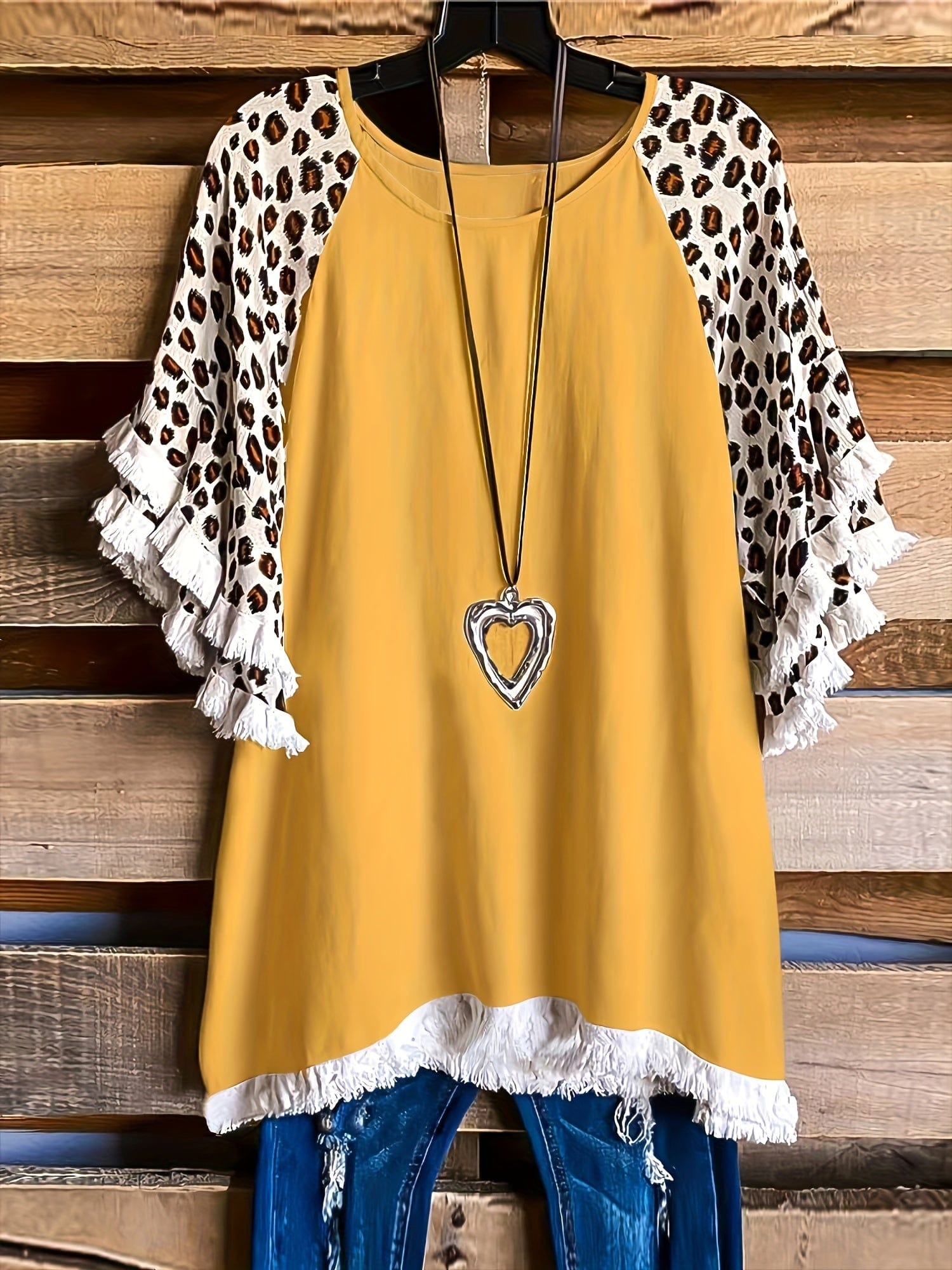 Statement Plus Size Top with Leopard Sleeves