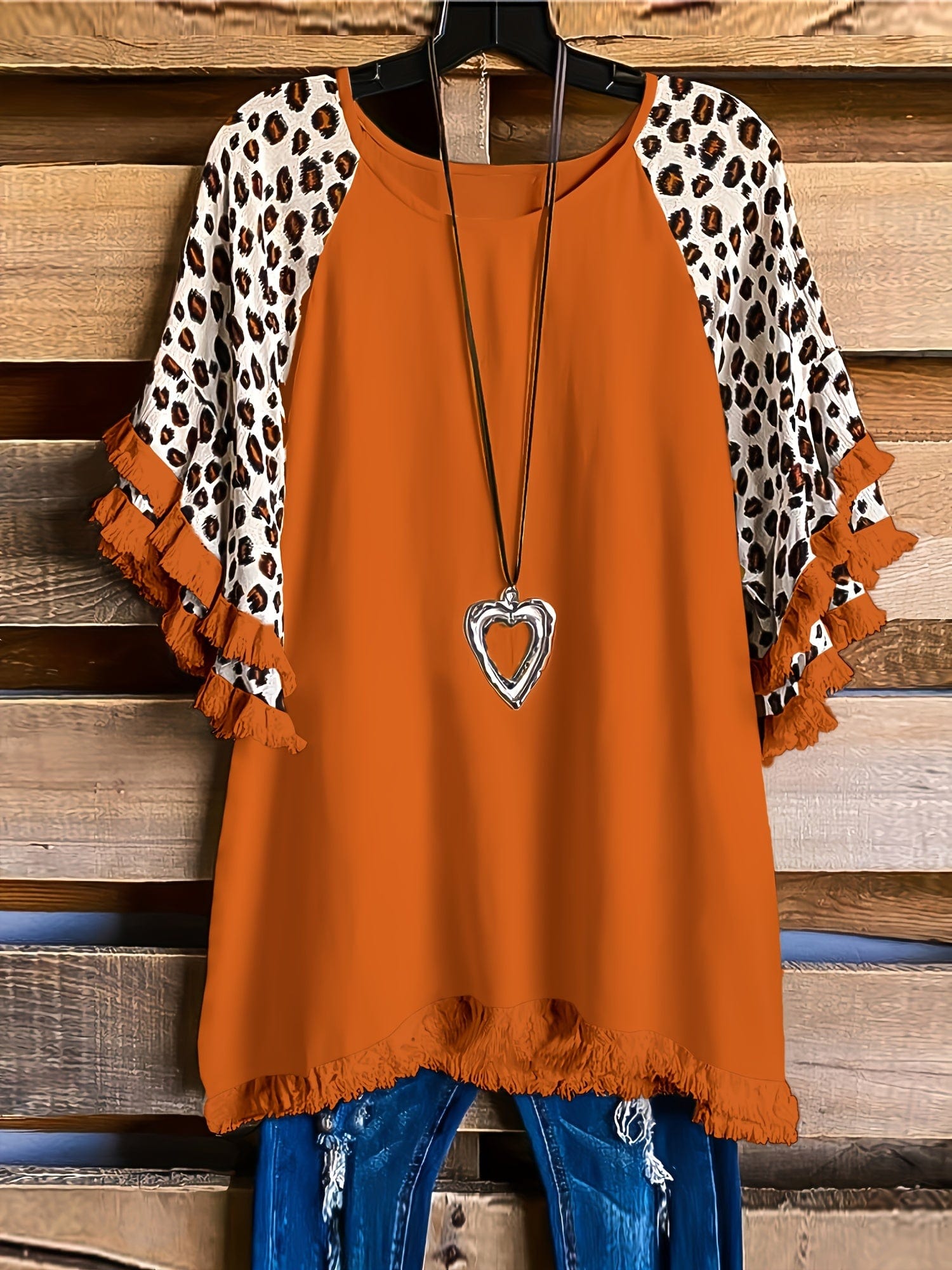 Statement Plus Size Top with Leopard Sleeves