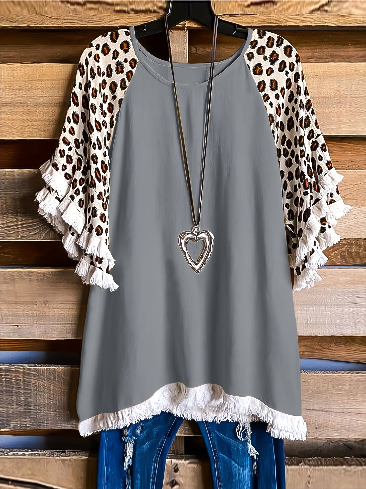Statement Plus Size Top with Leopard Sleeves
