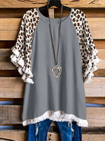 Statement Plus Size Top with Leopard Sleeves