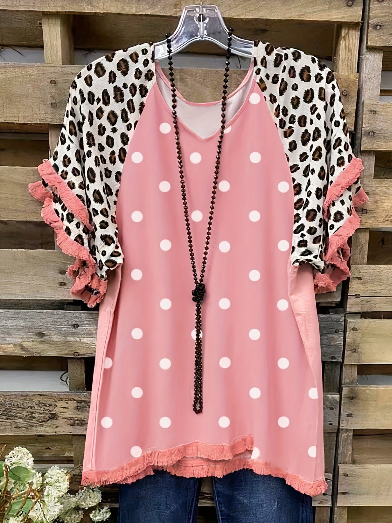 Statement Plus Size Top with Leopard Sleeves