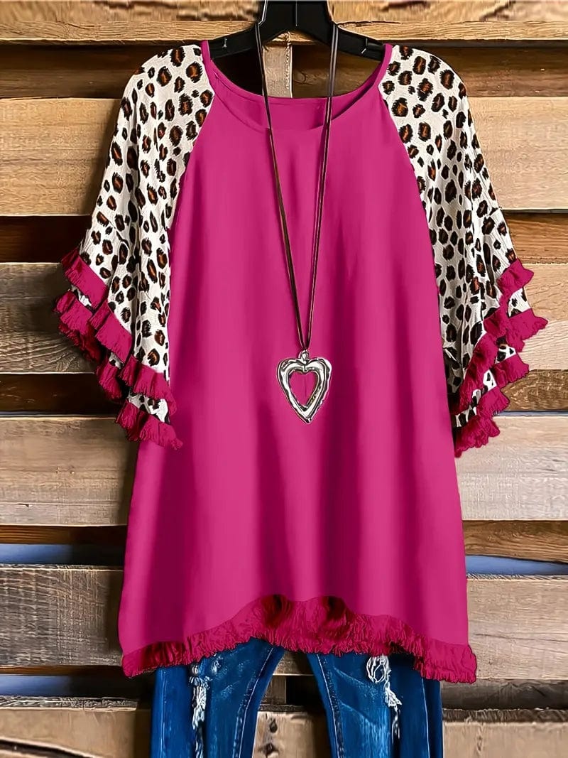 Statement Plus Size Top with Leopard Sleeves