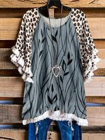 Statement Plus Size Top with Leopard Sleeves