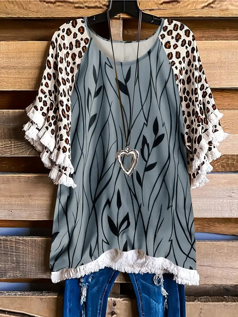 Plus Size  Casual  Leopard Print T-Shirt