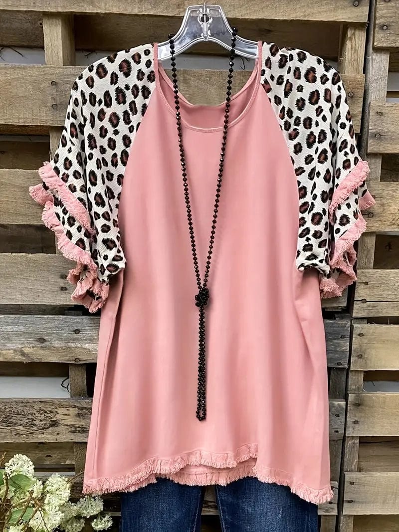Statement Plus Size Top with Leopard Sleeves